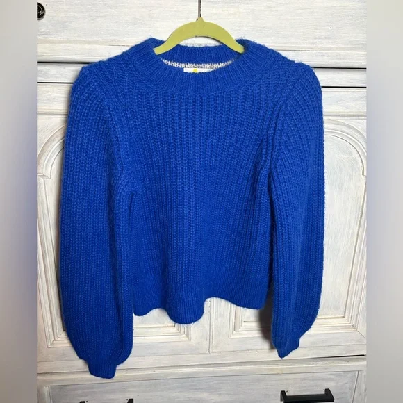 Boden Cobalt‎ Blue Chunky Knit Ribbed Balloon Sleeve Wool Alpaca Sweater Cozy - Picture 4 of 10